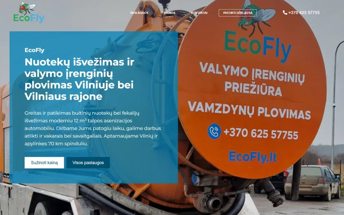 EcoFly – paslaugų svetainė: svetainė ekrane