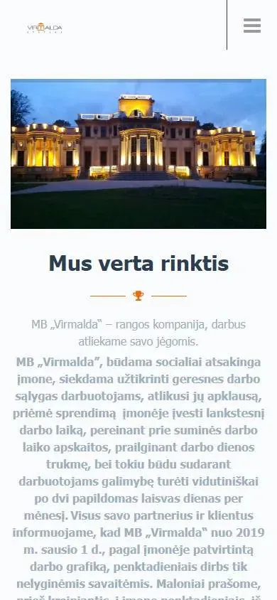 Dabartinė svetainė telefono ekrane