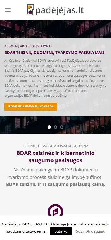 Dabartinė svetainė telefono ekrane