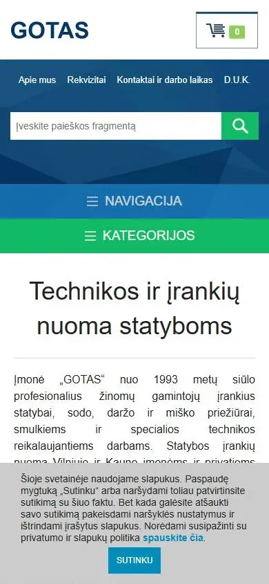 Dabartinė svetainė telefono ekrane