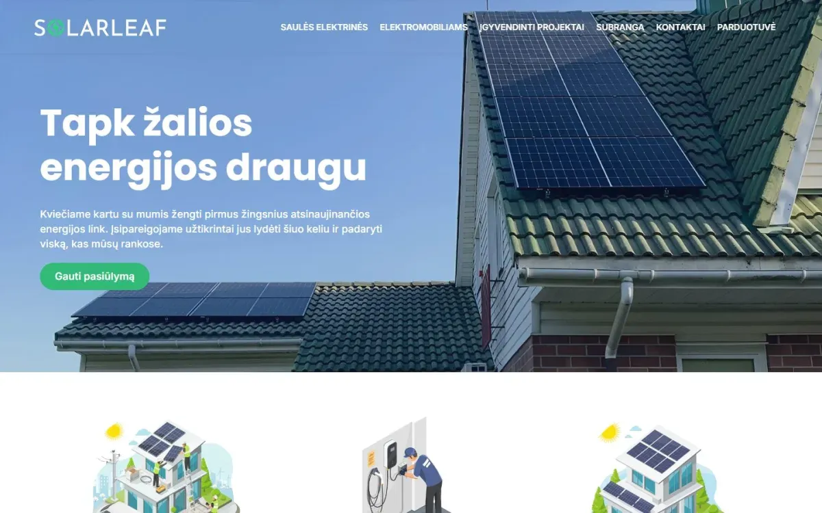 Solarleaf – svetainė su el. parduotuve: svetainė ekrane